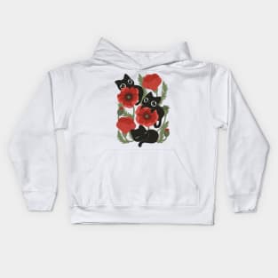 Poppies and black cats! Kids Hoodie